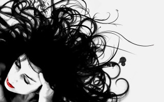 Woman hair wind eyes closed 2 - a red lip free wallpaper