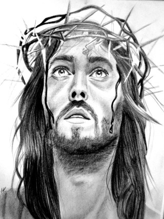 Jesus crown thorns cross forehead - a charcoal drawing free wallpaper