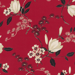 Red background white black flowers - the right side of the image free wallpaper