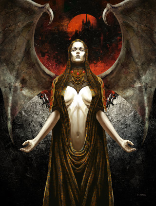 Demon girl wings red moon - huge free wallpaper