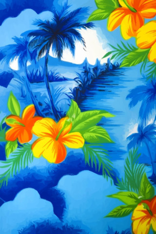 Tropical palm trees flowers blue - tropical free wallpaper