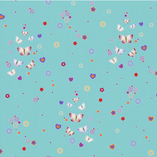 Blue background hearts butterflies sky - kitsch movement free wallpaper