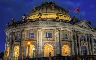 Large building dome clock night - berlin secession free wallpaper