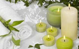 Candles towels plants flowers tabletop - environmental art free wallpaper for desktop