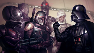 Costumed group people room red - war free wallpaper