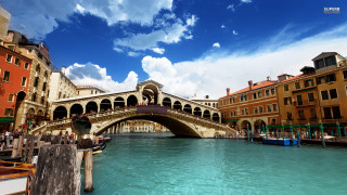 Bridge river boat buildings people - canaletto free wallpaper