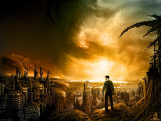 Man hill city giant tree - sky free wallpaper