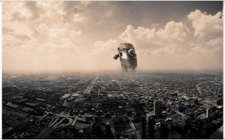 Large elephant flying city cloudy 5 - a matte painting free wallpaper