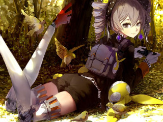 Woman laying ground backpack bird - craola free wallpaper
