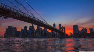 Bridge water city sunset red - a matte painting free wallpaper