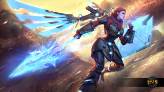 Overwatch character running sword glowing - a character free wallpaper