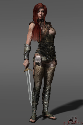 Woman armor sword holding sword - a shadow free wallpaper