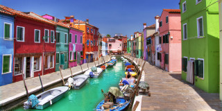 Canal boats people buildings bridge - a walkway free wallpaper