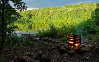 Campfire woods lake forest background - a campfire free wallpaper