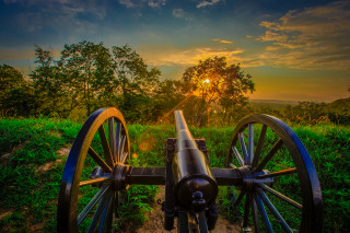 Cannon wooden rail field sunset - carol sutton free wallpaper