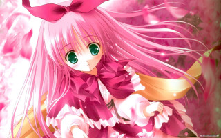 Girl pink hair bow flowers - pink flower and leaves free wallpaper