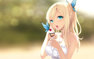 Woman blue butterfly cupcake anime - a blue butterfly free wallpaper