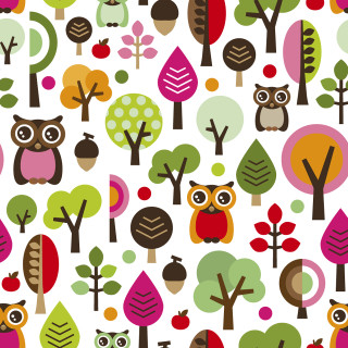 Colorful owl tree pattern white - naive free wallpaper