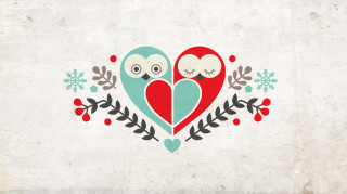 Owls heart leaves snowflakes couple - object free wallpaper