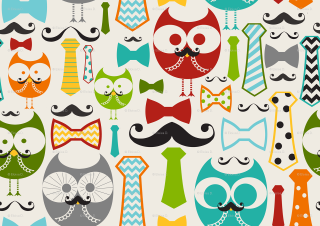Colorful owls mustaches bowties pattern - toyism free wallpaper