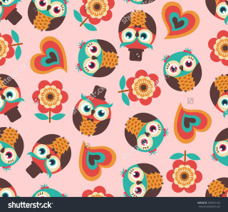Colorful owl heart pattern pink - naive free wallpaper