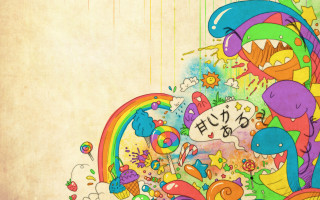 Rainbow drawing wall cartoon character - pop surrealism free wallpaper