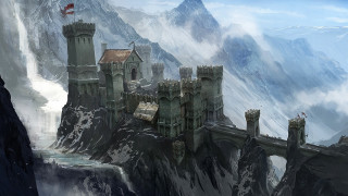 Castle mountain flag background castle - matte fantasy painting free wallpaper