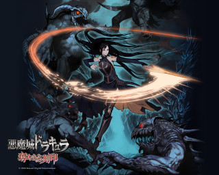 Woman black dress sword demon - creature free wallpaper
