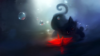 Cat red tail bubbles moonlight - a red tail free wallpaper
