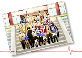 Anime characters staircase building red - a red line free wallpaper