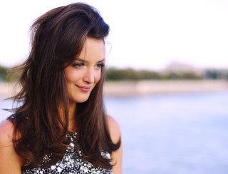 Woman long hair water smiling - her face free wallpaper