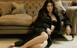 Woman black dress couch fur - fine art free wallpaper