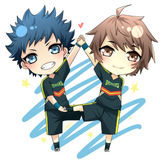 Anime characters standing air arms - their hands in free wallpaper