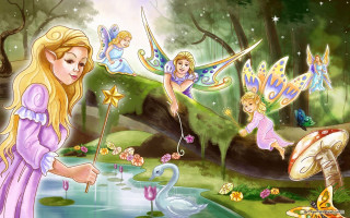 Fairy pond swan background painting - a storybook illustration free wallpaper for desktop