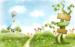 Cartoon green tree sign house - a green tree free wallpaper