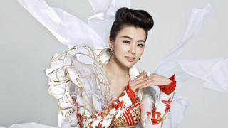 Woman white red dress posing - neoclassicism free wallpaper for desktop