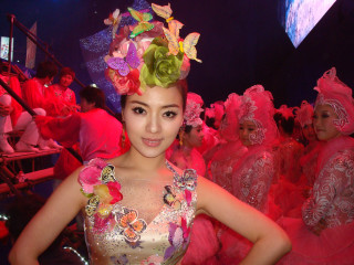 Woman costume flowers group pink - other woman free wallpaper