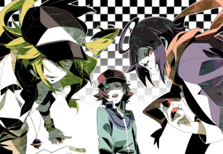 Anime characters checkered background black - background free wallpaper