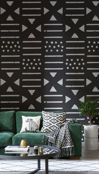 Living room green couch black - geometric shape free wallpaper