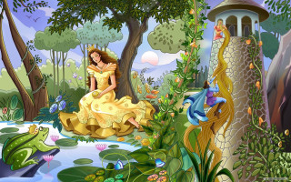 Woman yellow dress sitting rock - a painting of a woman free wallpaper