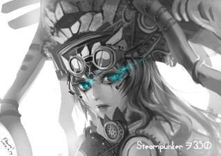 Steampunk woman helmet goggles face - a helmet and goggles free wallpaper