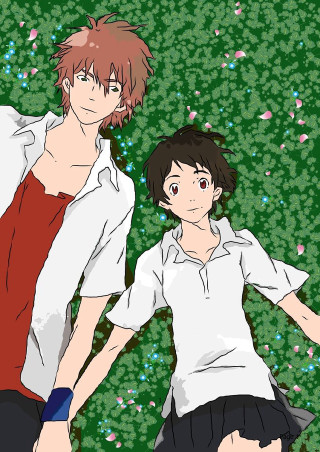 Couple people field flowers grass - color field free wallpaper