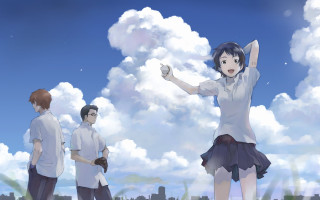 People field clouds girl baseball - a painting free wallpaper