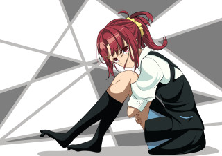 Aya goda redhair kneeling school - a white wall free wallpaper