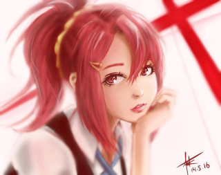 Girl red hair cross serious - a serious look free wallpaper