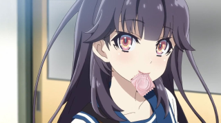 Girl longhair blue shirt blowing - a bubble free wallpaper
