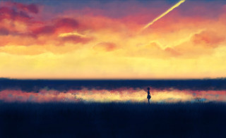 Person field sky plane flying - distant free wallpaper