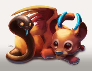 Squirrel cat horns cartoon image - dragon art free wallpaper