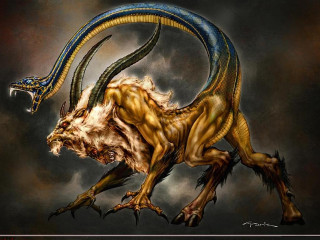 Dragon long tail large horns - a painting of a dragon free wallpaper