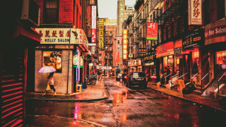 Wet city street person umbrella - evgeny lushpin free wallpaper